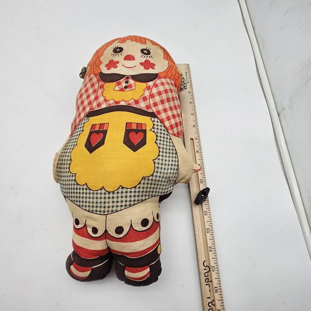 Vintage Raggedy Ann Style Stuffed Cloth Pillow Doll Handmade Cut‎ & Sew Folk Art